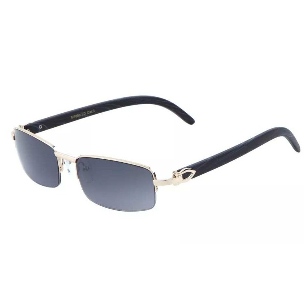 Sunglasses Rectangular Gold Frame Wood Arms Designer Style Men
